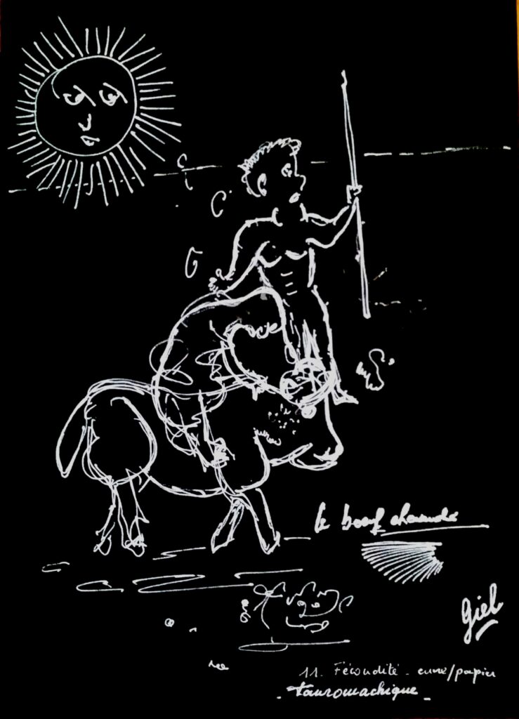 LE BOEUF CHEVAUCHÉ -encre/papier noir 29 x 21 cm