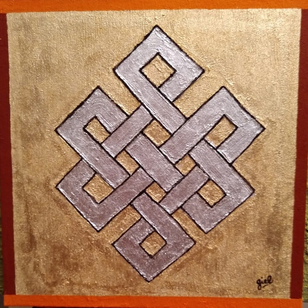 LE NOEUD SACRÉ - cuivre/aluminium/toile 50 x 50 cm